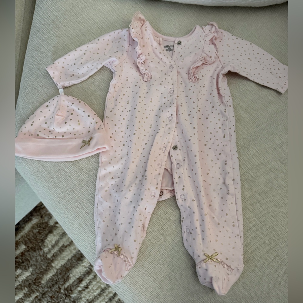 Little Me Pink Polka Dot Footie with Hat